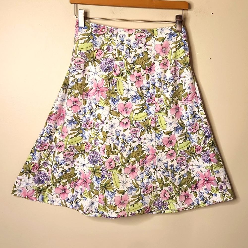 Y2K vintage drop waist floral feminine flowy fairy A-line midi skirt